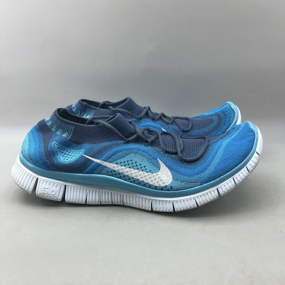 Nike Free Flyknit 5.0 Running Shoes Men Size 13 Blue Knit Comfort Low Sneakers